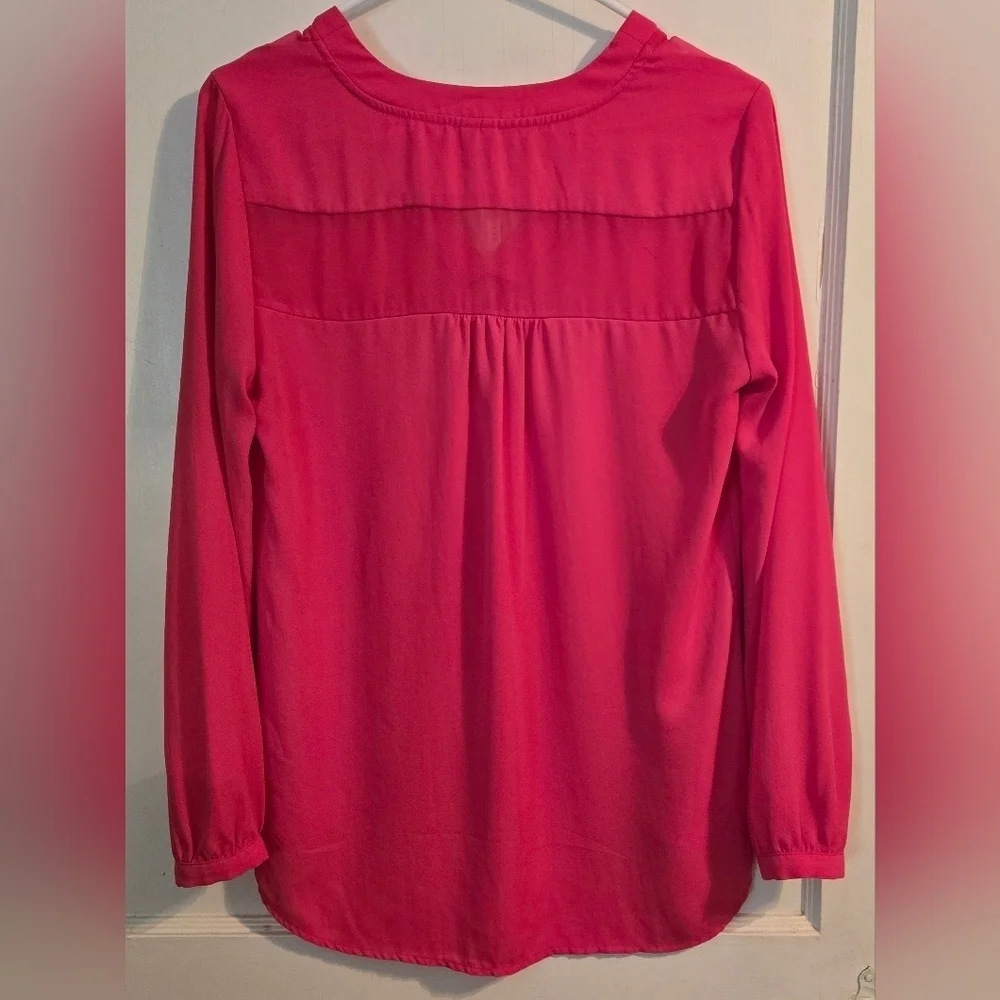 NWOT | Bellatrix | Women's V-Neck Blouse with Sheer Details | Color: Pink | S - Picture 6 of 9